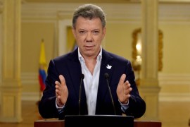 A handout picture provided by Presidency of Colombia shows Colombian President Juan Manuel Santos during a broadcast from Narino Palace in Bogota, Colombia, 12 July 2015. Santos said after almost 32 months of peace talks between his government and guerrilla of FARC in Havana, Cuba, he finally starts to see the light at the end of the tunnel. EPA/Efrain Herrera / PRESIDENCY OF COLOMBIA HANDOUT EDITORIAL USE ONLY/NO SALES