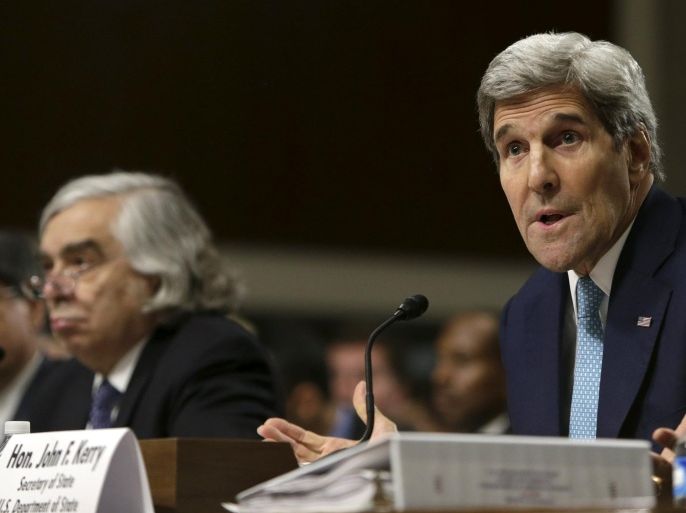 U.S. Secretary of State John Kerry, (R), Treasury Secretary Jack Lew, (L), and Energy Secretary Ernest Moniz (C) appear before the Senate Foreign Relations Committee in Washington July 23, 2015. U.S. lawmakers skeptical about the nuclear deal with Iran promised to press senior Obama administration officials to make more information about it public at a Senate hearing on Thursday as Congress begins its two-month review of the agreement. REUTERS/Gary Cameron TPX IMAGES OF THE DAY