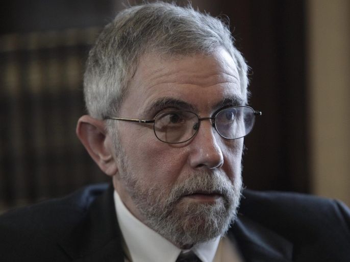Nobel-prize winning economist Professor Paul Krugman attends a meeting with Greek President Prokopis Pavlopoulos (not pictured) in Athens, Greece, 18 April 2015. Krugman, in a press conference said that a policy of strict austerity in Greece must end but advised against an exit from the euro , describing this prospect as 'nightmarish.'
