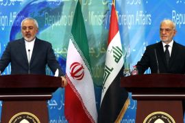 The Iranian Foreign Minister, Mohammad Javad Zarif (L), speaks during a press conference with his Iraqi counterpart, Ibrahim al-Jaafari (R), in Baghdad, Iraq, 27 July 2015. According to reports Zarif is on a regional tour following the singing of a nuclear deal, and said in an earlier meeting in Najaf that the threat of terrorism made it essential that all sides cooperate and coordinate, adding that Iran continues to stand by Baghdad in its efforts to confront terror and extremism.