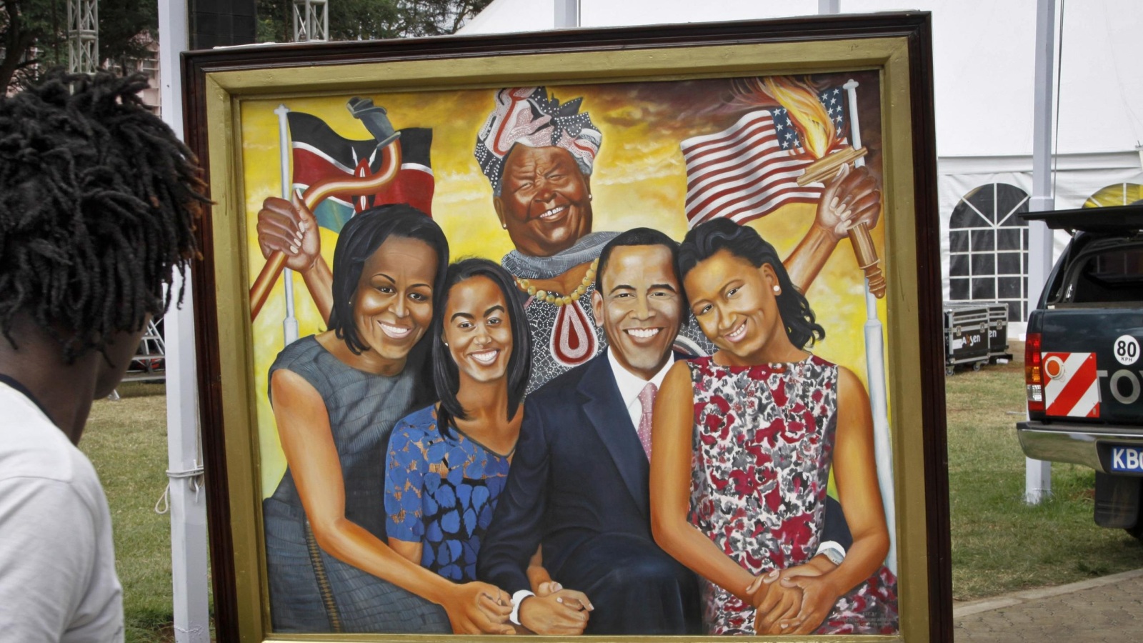 رسم لأوباما وعائلته يجسد جذوره الكينية(أسوشيتد برس)