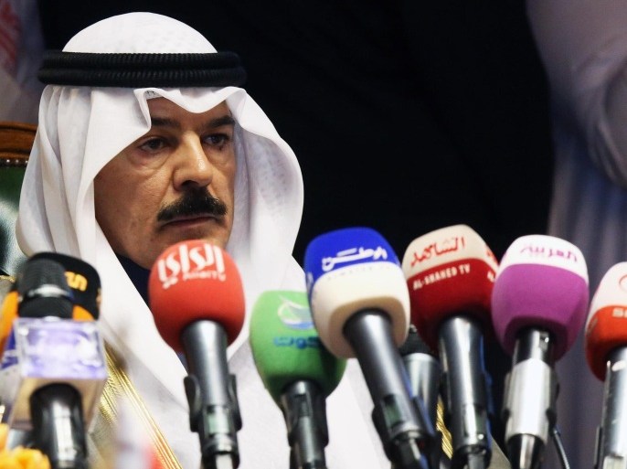 Kuwaiti Interior Minister Sheikh Mohammad al-Khaled al-Sabah speaks during the 33rd meeting for the Gulf Cooperation Council (GCC) interior ministers at Bayan Palace in Kuwait city on November 26, 2014. AFP PHOTO/YASSER AL-ZAYYAT