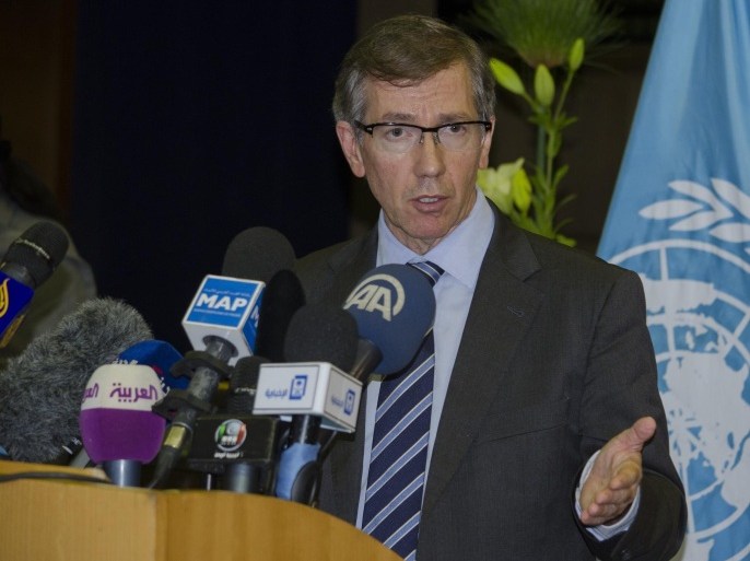 SKHIRAT, MOROCCO - JULY 3: Special Representative of the UN Secretary-General for Libya, Bernardino Leon holds a press conference on Libya peace talks in Skhirat, Morocco on July 3, 2015.