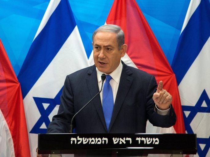 Israel's Prime Minister Benjamin Netanyahu speaks during his press conference with Netherlands' Foreign Minister Bert Koenders (not pictured), at the Prime Minister's Office in Jerusalem, Israel, 14 July 2015. Foreign ministers from six world powers and Iran finally achieved an agreement on 14 July 2015 to prevent the Islamic republic from developing nuclear weapons, Israeli Prime Minister Benjamin Netanyahu labels the nuclear deal announced in Vienna a 'historic mistake' that will embolden Iran and strengthen radical Islamist groups.