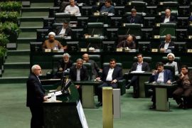 Iranian Foreign Minster Mohammad Javad Zarif (L) speaks to the Iranian parliament in Tehran, Iran, 21 July 2015, to brief lawmakers about the nuclear deal with world powers agreed on 14 July in Vienna, Austria. The nuclear deal with the international community was a great defeat for Iran's archrival Israel, Zarif said during his speech to Parliament. The final decision of Iran is left on the joint decision made by Parliament and the High Council of National Security and added that if the MPs and politicians come to the conclusion that the deal is in line with the nation's interests, then it would be ratified.