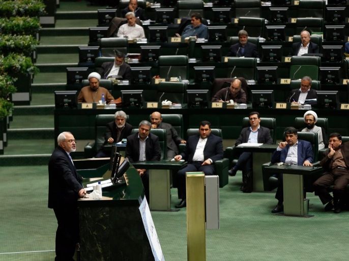 Iranian Foreign Minster Mohammad Javad Zarif (L) speaks to the Iranian parliament in Tehran, Iran, 21 July 2015, to brief lawmakers about the nuclear deal with world powers agreed on 14 July in Vienna, Austria. The nuclear deal with the international community was a great defeat for Iran's archrival Israel, Zarif said during his speech to Parliament. The final decision of Iran is left on the joint decision made by Parliament and the High Council of National Security and added that if the MPs and politicians come to the conclusion that the deal is in line with the nation's interests, then it would be ratified.