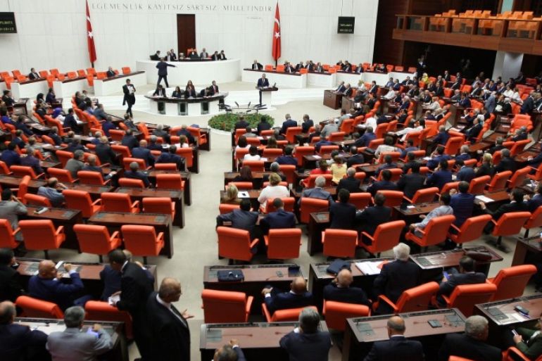 A general view of the Turkish Parliament during an extraordinary meeting at the Turkish parliament in Ankara, Turkey, 29 July 2015. Turkey's parliament is meeting at the behest of the opposition to discuss Ankara's strikes against the Islamic State and the Kurdistan Workers' Party (PKK).
