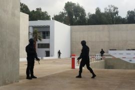Moroccan special anti-terror units patrol the newly-opened headquarters of the Central Bureau of Judicial Investigations on March 23, 2015 in Sale, Morocco. The bureau dismantled a militant network linked to the Islamic State seeking to kidnap political and military figures. (AP Photo/Paul Schemm)