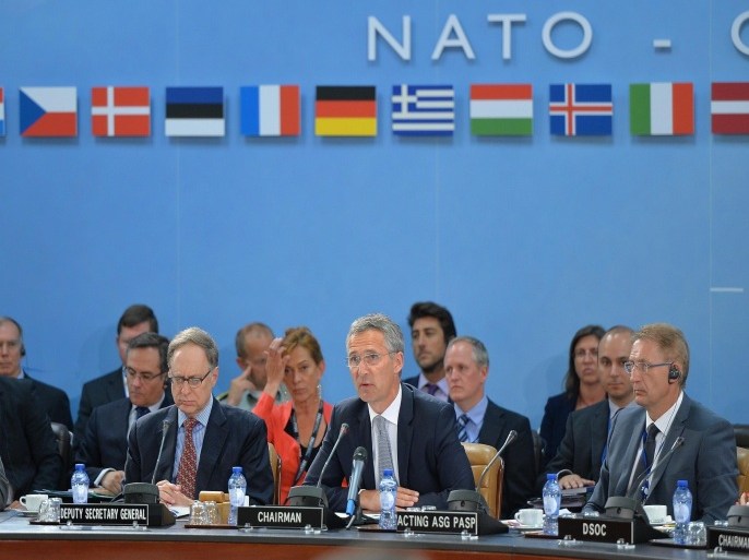 BRUSSELS, BELGIUM - JULY 28: NATO Secretary General Jens Stoltenberg (C) speaks at the start of a Nato ambassadors meeting on Turkey at the Nato headquarters in Brussels, Belgium, on 28 July 2015. NATO ambassadors were set to discuss recent terrorist attacks and security issues in Turkey. NATO member Turkey requested the meeting under Article 4 of the military alliance's treaty, which allows for consultations if a member state feels its sovereignty is threatened.