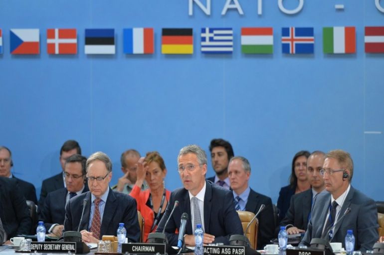 BRUSSELS, BELGIUM - JULY 28: NATO Secretary General Jens Stoltenberg (C) speaks at the start of a Nato ambassadors meeting on Turkey at the Nato headquarters in Brussels, Belgium, on 28 July 2015. NATO ambassadors were set to discuss recent terrorist attacks and security issues in Turkey. NATO member Turkey requested the meeting under Article 4 of the military alliance's treaty, which allows for consultations if a member state feels its sovereignty is threatened.