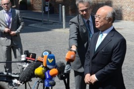 VIENNA, AUSTRIA - JULY 4: International Atomic Energy Agency (IAEA) chief, Yukiya Amano speaks to the press as he arrives the Palais Coburg Hotel where the nuclear talks between the E3+3 (France, Germany, UK, China, Russia, US) and Iran are being held, in Vienna, Austria on July 04, 2015.