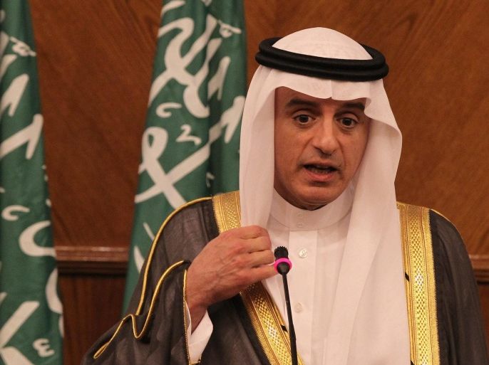 Saudi Foreign Minister Adel al-Jubeir speaks during a joint press conference with his Jordanian counterpart, Nasser Judeh (not pictured) in Amman, Jordan on 09 July 2015. Al-Jubair in Amman on a one day visit and it is the first since assuming his position as foreign minister Saudi Arabia the two ministers will discus bilateral relations and the latest developments in the region.