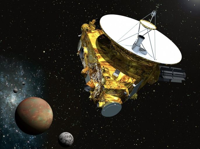 An undated artist's concept made available by NASA and the Johns Hopkins University Applied Physics Laboratory/Southwest Research Institute (JHUAPL/SwRI) on 08 December 2014 shows the New Horizons spacecraft as it approaches Pluto and its three moons in summer 2015. New Horizons was launched from Earth on 19 January 2016, is now three billion miles (4.82 billion km) away and spend nearly nine years in hibernation but has woken up, as scheduled, on 08 December 2014.The craft's miniature cameras, radio science experiment, ultraviolet and infrared spectrometers and space plasma experiments would characterize the global geology and geomorphology of Pluto and large moon Charon, map their surface compositions and temperatures, and examine Pluto's atmosphere in detail, as well as have a look at the Kuiper Belt. The spacecraft's most prominent design feature is a nearly 2.1-meter dish antenna, through which it will communicate with Earth from as far as 7.5 billion kilometers away. EPA/NASA (JHUAPL/SwRI)