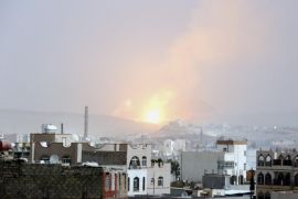 A huge explosion rocks alleged military weapon depots controlled by Houthis rebels as airstrikes are carried out by the Saudi-led coalition in Sana'a, Yemen, 04 July 2015. Saudi Arabia and allied Sunni Arab countries began military intervention in late March in Yemen after the Houthis and allied military units advanced on Aden and forced Hadi to flee to Saudi Arabia. The Shiite Houthis, who hail from Yemen's far north, control large parts of the impoverished country including the capital, Sana'a. UN-brokered peace talks this month failed to produce a ceasefire deal.