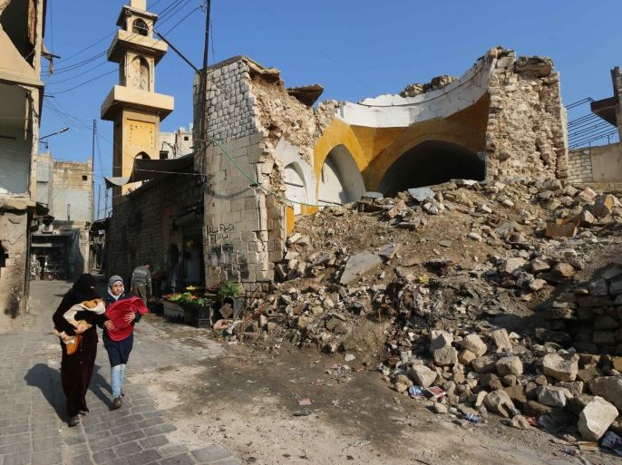 مسجد هارون دادا الأثري الذي قصفه النظام السوري في حي قاضي عسكر بحلب القديمة
