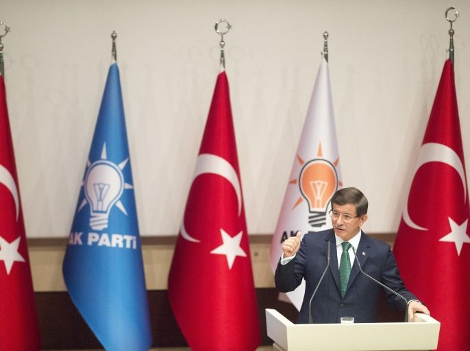 ANKARA, TURKEY - JULY 30: Turkish PM and Justice and Development (AK) Party's leader Ahmet Davutoglu speaks during the Extended Meeting of the AK Party provincial chairman in Ankara, Turkey on July 30, 2015.