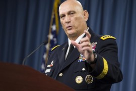 Outgoing Army Chief of Staff Gen. Ray Odierno speaks during his final news briefing,Wednesday, Aug. 12, 2015, at the Pentagon. (AP Photo/Evan Vucci)
