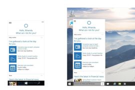 Handout image released by Microsoft showing screenshots of Windows 10 on a PC (R) and phones/tablets (L) featuring Microsoft's new personal digital assistant 'Cortana' which is a first for Windows during a press conference in Redmond, Washington, USA, 21 January 2015. Windows 10 will be offered as a free and perpetual upgrade within a year from Windows 7, 8.1 and Phone 8.1, a next-generation browser code-named 'Project Spartan', universal office and other apps and an Xbox app bringing gaming on Xbox Live to PCs. EPA/MICROSOFT / HANDOUT