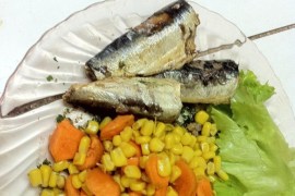 Roasted Sardine With Boiled Vegetables Served In Plate
