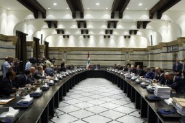 BEIRUT, LEBANON - JULY 23: Lebanese ministers hold a meeting under the chairmanship of Lebanon's Prime Minister Tammam Salam over waste problem, in the government building in Beirut, on July 23, 2015.