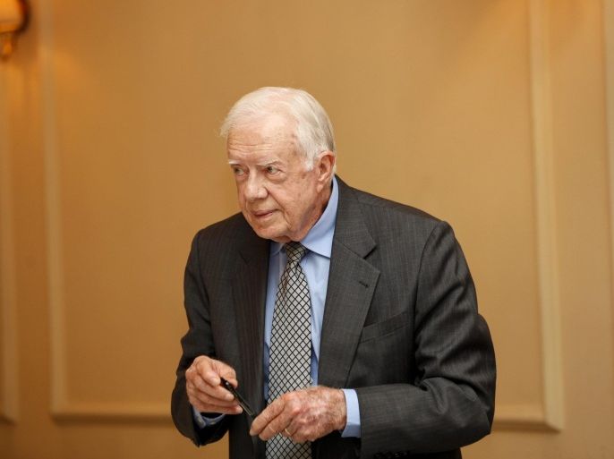 (FILE) A file photograph dated 26 September 2013 shows Jimmy Carter, former US President, after a press conference about The Elders's delegation three-day visit to Myanmar in Yangon, Myanmar. US ex-president Jimmy Carter has cancer that has spread to other parts of his body, he said on 12 August 2015 in a statement through his Carter Centre organization.
