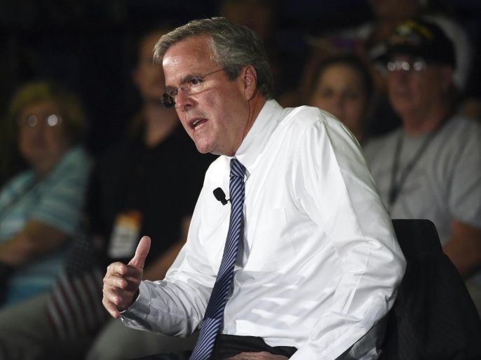 Republican presidential candidate, former Florida Gov. Jeb Bush speaks during a town hall meeting on Monday, Aug. 17, 2015, in Columbia, S.C. (AP Photo/Rainier Ehrhardt)