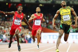 Usain Bolt of Jamaica wins the men's 100m final during the Beijing 2015 IAAF World Championships at the National Stadium, also known as Bird's Nest, in Beijing, China, 23 August 2015. Justin Gatlin (L) of the US placed second.