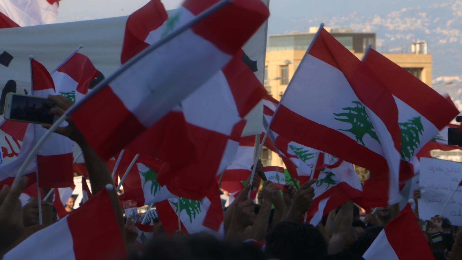 ‪العلم اللبناني غلب في سماء المظاهرة‬ (الجزيرة)