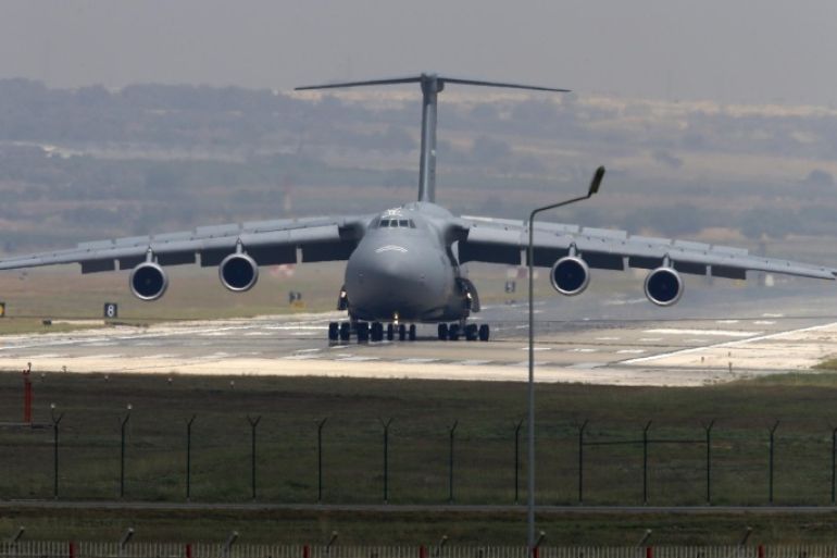 A United States Air Force cargo plane maneuvers on the runway after it landed at the Incirlik Air Base, in the outskirts of the city of Adana, southeastern Turkey, Wednesday, July 29, 2015. After months of reluctance, Turkish warplanes started striking militant targets in Syria last week, and also allowed the U.S. to launch its own strikes from Turkey's strategically located Incirlik Air Base. (AP Photo/Emrah Gurel)