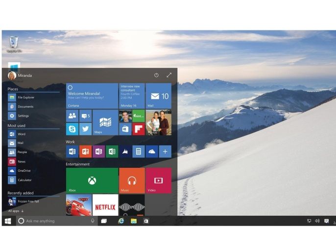 Handout image released by Microsoft showing screenshots of Windows 10's startscreen on a PC (R) and phone (L) during a press conference in Redmond, Washington, USA, 21 January 2015. Windows 10 will be offered as a free and perpetual upgrade within a year from Windows 7, 8.1 and Phone 8.1, Microsoft's new personal digital assistant 'Cortana' which is a first for Windows, a next-generation browser code-named 'Project Spartan', universal office and other apps and an Xbox app bringing gaming on Xbox Live to PCs. EPA/MICROSOFT / HANDOUT