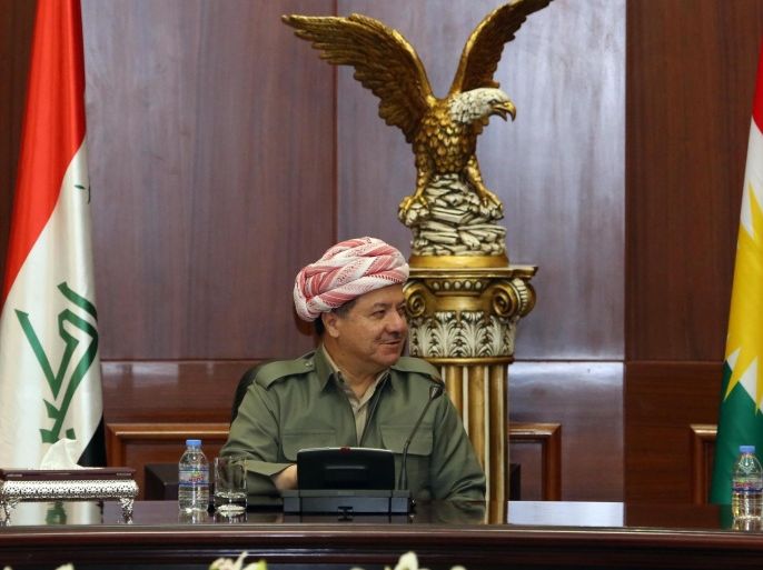 ARBIL, IRAQ - MAY 18: Iraqi Kurdistan Regional Government President Masoud Barzani holds a meeting with political party leaders in Arbil,Iraq on May 18, 2015.
