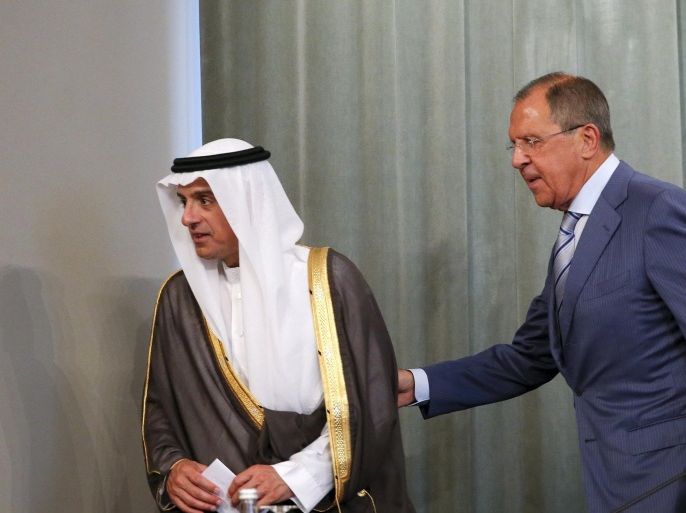 Russia's Foreign Minister Sergei Lavrov (R) and Saudi Foreign Minister Adel al-Jubeir attend a news conference after a meeting in Moscow, Russia, August 11, 2015. Moscow and Riyadh continue disagreeing on the fate of Syrian President Bashar al-Assad, the two countries' foreign ministers said on Tuesday commenting on one of the most contentious points that has stalled efforts to solve the conflict. REUTERS/Maxim Shemetov