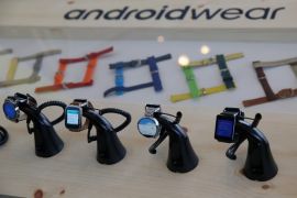 SAN FRANCISCO, CA - MAY 28: Google Android Wear smart watches are displayed during the 2015 Google I/O conference on May 28, 2015 in San Francisco, California. The annual Google I/O conference runs through May 29.
