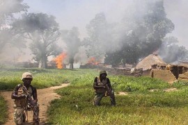 Soldiers from 21 Brigade and Army Engineers clearing Islamic militant group Boko Haram camps at Chuogori and Shantumari in Borno State, Nigeria, 30 July 2015. A string of attacks have resulted in over 430 fatalities by Islamic militant group Boko Haram in July alone. The Nigerian military continues its operations in the North East of Nigeria to try to flush out the terrorist organisation.