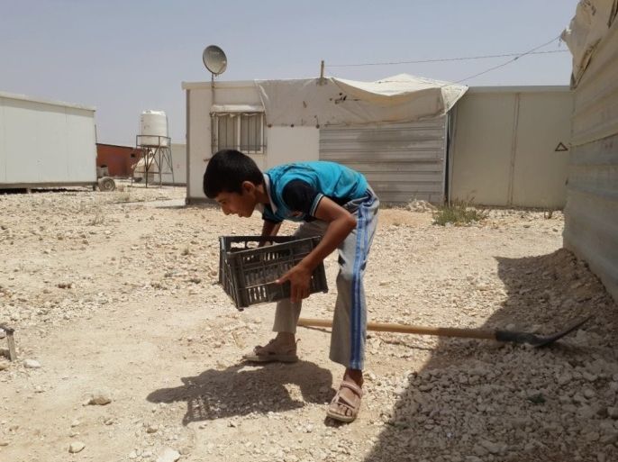 أمجد يعمل في نخل الرمال وبيعها في مخيم الزعتري للاجئين السوريين بالأردن