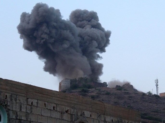 AL HUDAYDAH, YEMEN - MAY 24: Smoke rises from Jabal al Sharif Castle used as a patrol by Houthis after Saudi-led coalition airstrikes hit the Houthi targets in Al Hudaydah on May 24, 2015, as Saudi Arabia and its Arab allies continue to launch military campaign targeting Houthi positions across Yemen.