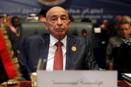 President of the Libyan House of Representatives Aguila Saleh attends the closing session of an Arab summit in Sharm el-Sheikh, in the South Sinai governorate, south of Cairo, March 29, 2015. Arab leaders at the summit in Egypt will announce the formation of a unified regional force to counter growing security threats, according to a draft of the final communique, as conflicts rage from Yemen to Libya. REUTERS/Amr Abdallah Dalsh