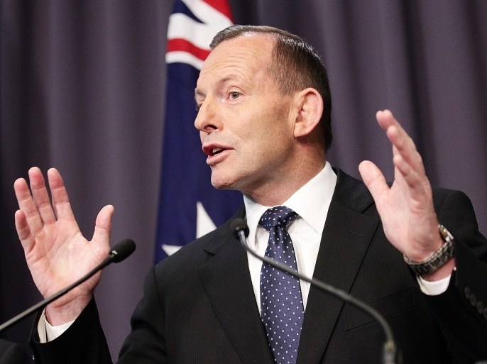 CANBERRA, AUSTRALIA - AUGUST 11: Prime Minister Tony Abbott announces a 26-28% carbon emissions target by 2020 during a press conference at Parliament House on August 11, 2015 in Canberra, Australia. Tony Smith was elected Speaker on 10, August following the resignation of Bronwyn Bishop.