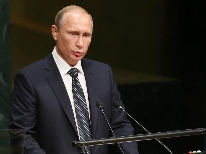 Russian President Vladimir Putin delivers his speech during the 70th session of the United Nations General Assembly at United Nations headquarters in New York, New York, USA, 28 September 2015. The General Debate runs through 03 October 2015.