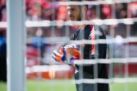 SANTA CLARA, CA - JULY 25: David De Gea #1 of Manchester United warms up prior to the International Champions Cup 2015 match between FC Barcelona and Manchester United at Levi's Stadium on July 25, 2015 in Santa Clara, California. Manchester United won the match 3-1.
