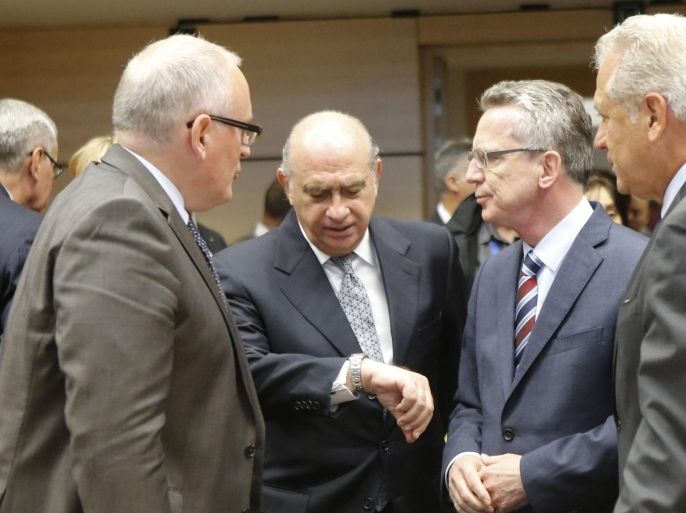 (L-R) First Vice-President of European Commission, Dutch, Frans Timmermans , Spanish Minister of Interior Jorge Fernandez Diaz , German Interior Minister Thomas de Maziere EU Commissioner for Migration and Home Affairs Dimitris Avramopoulos during a special European Justice home affairs ministers council on Migration crisis in Brussels, Belgium, 22 September 2015.