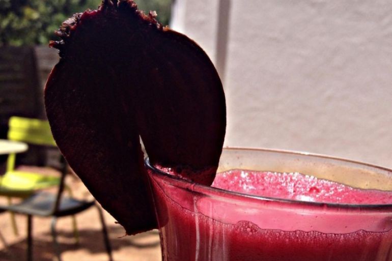 Close-Up Of Beet Juice In Glass