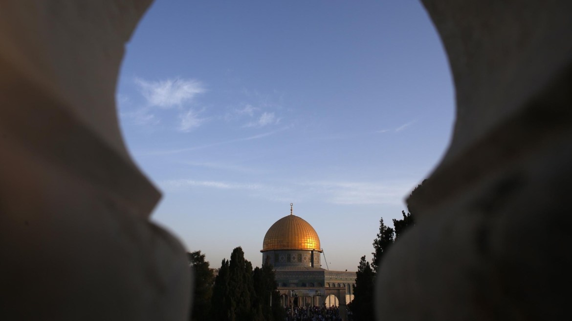 A view of the Dome of the Rock Mosque on September 24, 2015, at the al-Aqsa Mosque compound in Jerusalem's old city on the first day of Eid al-Adha. Eid al-Adha (the Festival of Sacrifice) is celebrated throughout the Muslim world as a commemoration of Abraham's willingness to sacrifice his son for God, and cows, camels, goats and sheep are traditionally slaughtered on the holiest day. AFP PHOTO / AHMAD GHARABLI