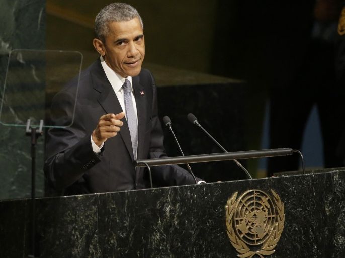 United States President Barack Obama addresses the 70th session of the United Nations General Assembly at U.N. headquarters, Monday, Sept. 28, 2015. (AP Photo/Mary Altaffer)
