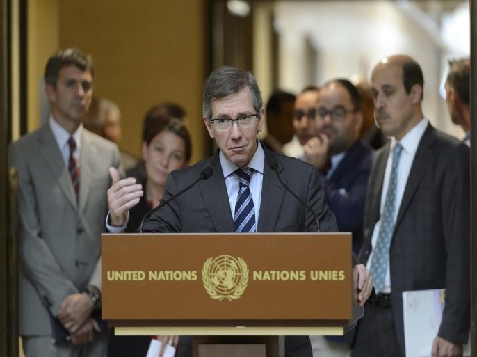 Bernardino Leon, Special Representative of the Secretary-General for Libya and Head of the United Nations Support Mission in Libya (UNSMIL), speaks at a press conference after Libya peace talks, at the European headquarters of the United Nations, in Geneva, Switzerland, 04 September 2015. A new round of talks aimed at ending more than a year of violence and political chaos in Libya opened yesterday in Geneva.