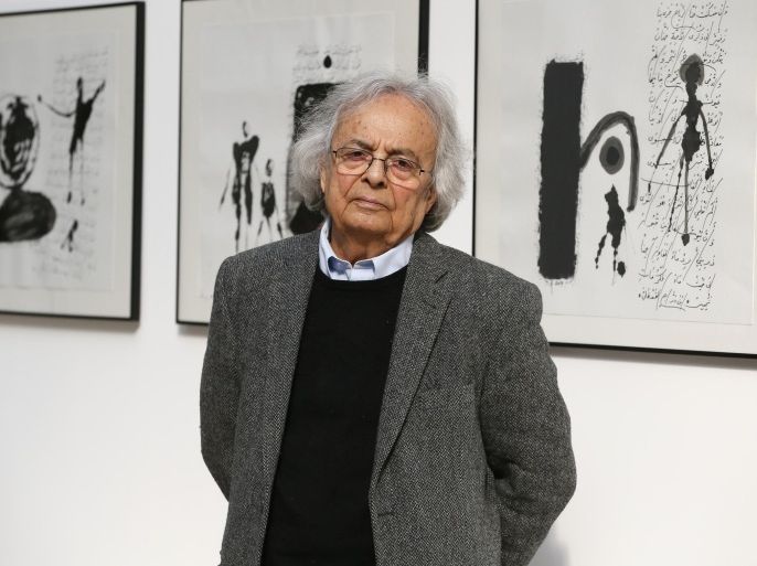 Syrian poet and literary critic Ali Ahmed Saïd Esber aka 'Adonis' poses, on March 23, 2015 in Paris. AFP PHOTO / PATRICK KOVARIK