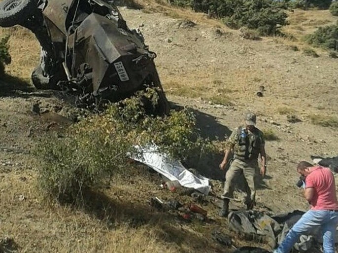 An handout picture released by An armed Turkish vehicle pictured after attack on August 19, 2015 in Siirt southeast Turkey. Eight Turkish soldiers were killed on Wednesday in a bomb attack on their vehicle in the southeastern province of Siirt blamed on the outlawed Kurdistan Workers Party (PKK), the official Anatolia news agency reported.AFP PHOTO/DEPO PHOTOS