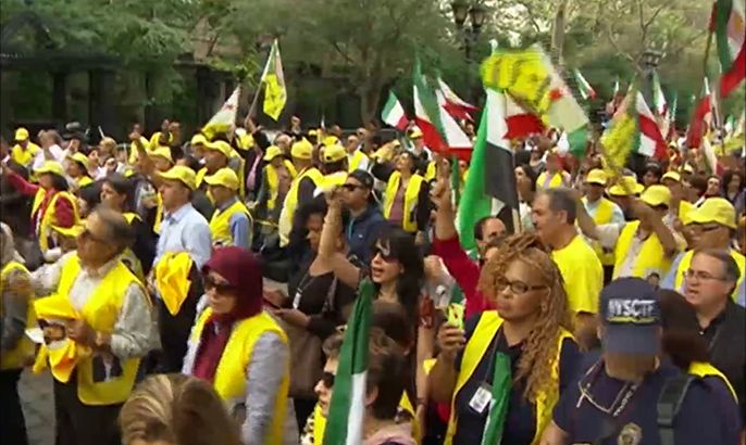 مظاهرة أمام الأمم المتحدة للتنديد بسياسات الحكومة الإيرانية