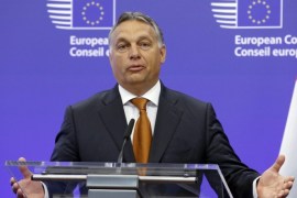 Hungarian Prime Minister Viktor Orban speaks during a press briefing prior a meeting at the European Council in Brussels, Belgium, 03 September 2015. Orban is in Brussels for meetings with top-level EU politicians for discussions on the migrant and refugees crisis.
