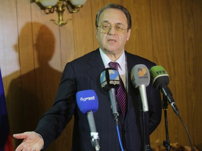BAGHDAD, IRAQ - JANUARY 19: Russian Deputy Foreign Minister Mikhail Bogdanov speaks during a press conference at the Russian embassy in Baghdad, Iraq on January 19, 2015.